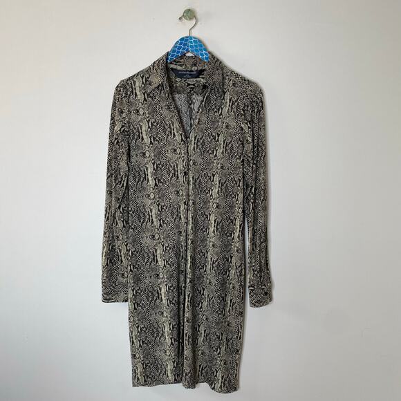 NORMA KAMALI Jersey Snakeskin Print Long Sleeve Mini Shirt Dress Size Medium - Picture 9 of 9